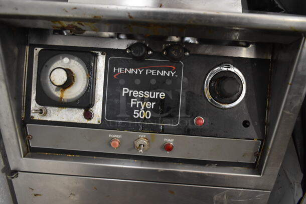 Henny Penny 500 Stainless Steel Commercial Floor Style Electric Powered Deep Fat Pressure Fryer on Commercial Casters. 220 Volts, 3 Phase.  - Image 7 of 9
