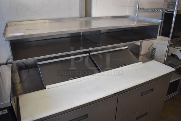 Delfield Stainless Steel Commercial Sandwich Salad Prep Table Bain Marie Mega Top w/ 4 Drawers and Over Shelf on Commercial Casters. 115 Volts, 1 Phase. 64x34x56. Tested and Working! - Image 3 of 8