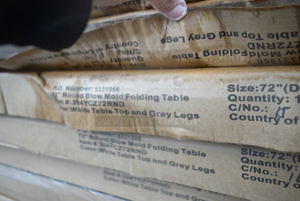 5 BRAND NEW SCRATCH AND DENT! 384YCZ72RND Lancaster Table & Seating 72" Round Heavy-Duty Granite White Plastic Folding Table. 5 Times Your Bid! May Be Missing Pieces.  - Image 5 of 6