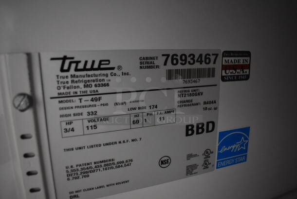 2013 True T-49F ENERGY STAR Stainless Steel Commercial 2 Door Reach In Freezer w/ Poly Coated Racks on Commercial Casters. 115 Volts, 1 Phase. 54x30x83. Tested and Working! - Image 7 of 7