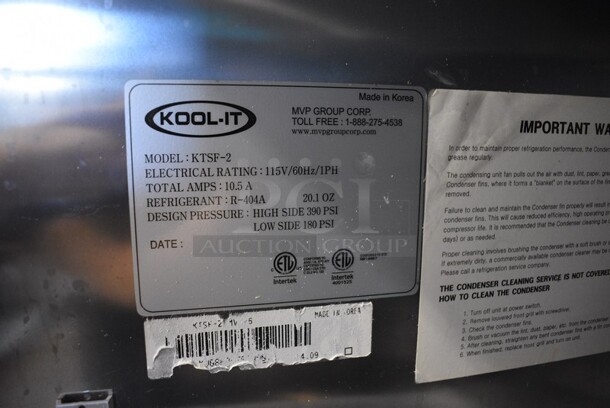 Kool-It Model KTSF-2 Stainless Steel Commercial 2 Door Reach In Freezer w/ Poly Coated Racks on Commercial Casters. 115 Volts, 1 Phase. 54x32.5x81.5. Tested and Working! - Image 7 of 7