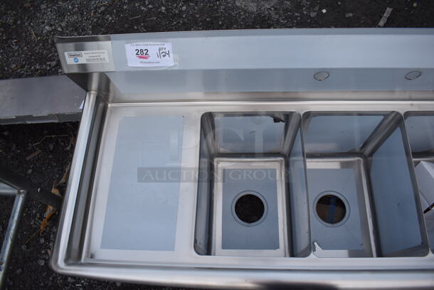BRAND NEW SCRATCH AND DENT! Steelton 522CS31014LR Stainless Steel Commercial 18-Gauge Three Bay Sink w/ Dual Drain Boards. No Legs. 54x19x23. Bays 10x14x12. Drain Boards 10x16x1 - Image 4 of 5