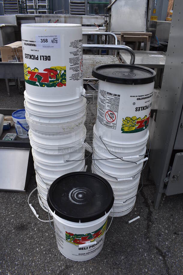 ALL ONE MONEY! Lot of White Poly Buckets and 2 Black Lids - Image 1 of 3