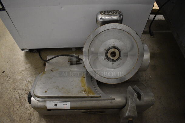 Globe Stainless Steel Commercial Countertop Meat Slicer w/ Blade Sharpener. 25x20x18. Cannot Test Due To Cut Power Cord