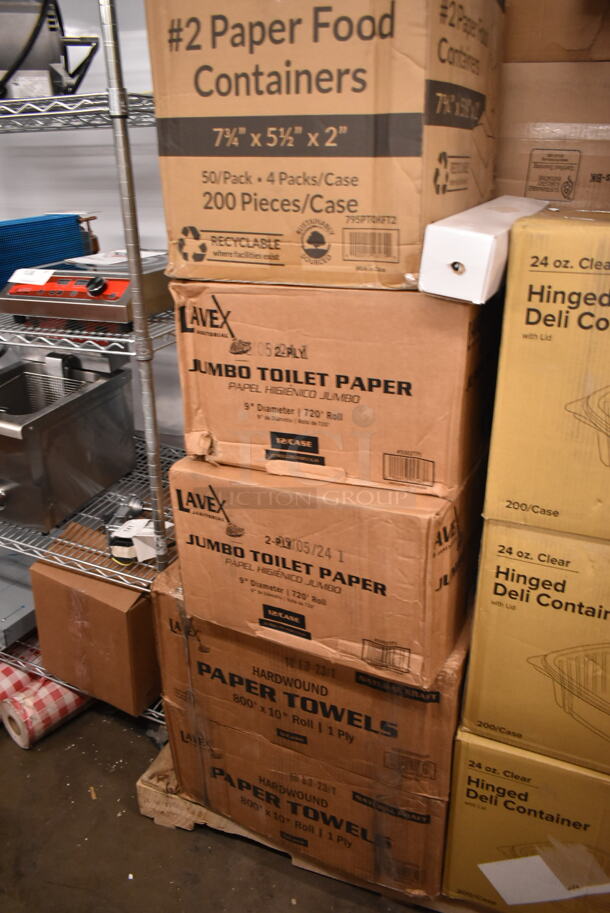 PALLET LOT of 26 BRAND NEW Boxes Including 966TALLFLDN Choice Kraft Natural Tall-Fold 6" x 13" Dispenser Napkin - 8000/Case, 966UDEB oneUp Napkins, 3 Boxes 127CH24 Choice 24 oz. Clear RPET Hinged Deli Container - 200/Case, 795PTOKFT2 Choice 7 3/4" x 5 1/2" x 2" Kraft Microwavable Folded Paper #2 Take-Out Container - 200/Case, 4 Box Lavex Jumbo Toilet Paper, Acopa Pepper Mill, 500TW16 Choice 16 oz. Translucent Tall Thin Wall Plastic Cold Cup - 1000/Case, 2 Box 1504381M Carnival King 6" x 3/4" x 6 1/2" Large Foil Hamburger / Sandwich Bag - 1000/Case. 26 Times Your Bid! - Image 5 of 11