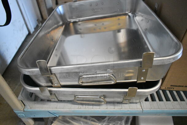 2 BRAND NEW SCRATCH AND DENT! 471ALRP2418L Choice 28 Qt. Aluminum Roaster Pan - 24" x 18" x 4". 2 Times Your Bid!  - Image 1 of 6