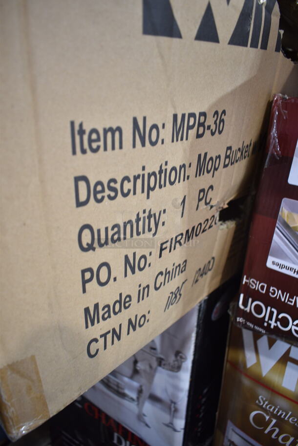 PALLET LOT of 25 BRAND NEW! Items/Boxes Including Stainless Steel Chafing Dish Dome Covers, Springform Pans, 4 Various Winco Chafers, Winco MPB-36 Mop Bucket, Winco TBH-18 18" Table Number Holders. 25 Times Your Bid! - Image 7 of 12