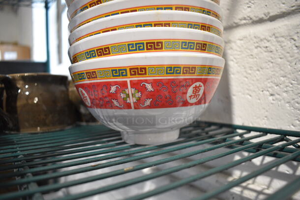 ALL ONE MONEY! Lot of 9 White Poly Red / Green Patterned Bowls. 6.25x6.25x3 - Image 2 of 3