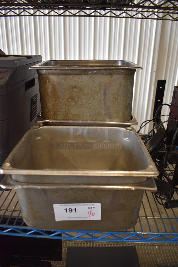 4 Various Stainless Steel 1/2 Size Drop In Bins. 1/2x6 and 1/2x8. 4 Times Your Bid!