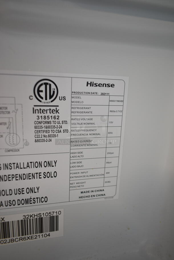 2021 Hisense WMS017M6XBE Metal Mini Cooler. 115 Volts, 1 Phase. Tested and Working! - Image 4 of 4