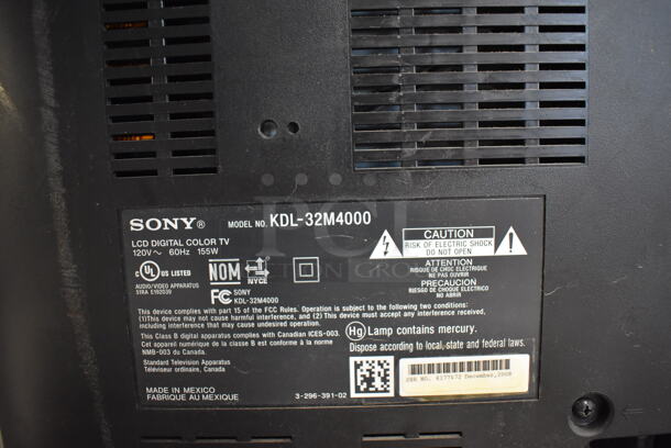 Sony KDL-32M4000 32" LCD Digital Color TV Television. 120 Volts, 1 Phase. Buyer Must Pick Up - We Will Not Ship This Item.  - Image 7 of 8