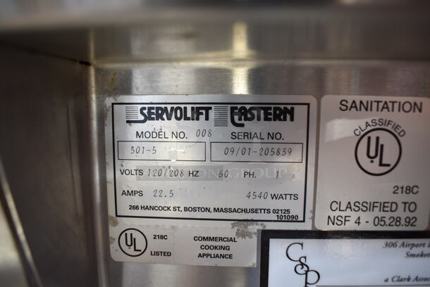 Servolift Eastern 501-5 Stainless Steel Commercial Portable 5 Well Steam Table w/ Tray Slide on Commercial Casters. 120/208 Volts, 1 Phase.  - Image 7 of 7