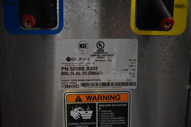 2021 Bunn ITB Stainless Steel Commercial Countertop Iced Tea Machine w/ 2 Beverage Holder Dispensers and Poly Brew Basket. 120 Volts, 1 Phase. - Image 6 of 6