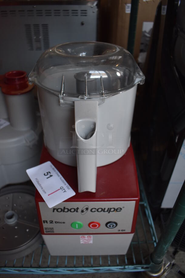 Robot Coupe R 2 Dice Metal Commercial Countertop Food Processor w/ Bowl, S Blade, Shredding Blade and Continuous Feed Head. 120 Volts, 1 Phase. 8x12x18. Tested and Working! - Image 2 of 6