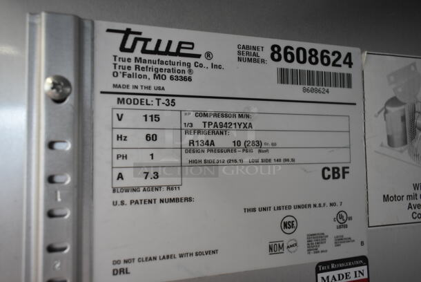 2015 True T-35 Stainless Steel Commercial 2 Door Reach In Cooler w/ Poly Coated Racks. 115 Volts, 1 Phase. Tested and Working! - Image 5 of 6