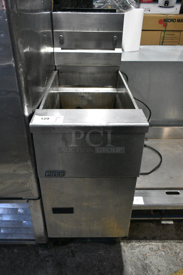 2016 Pitco Frialator SG14 Stainless Steel Commercial Floor Style Natural Gas Powered Deep Fat Fryer on Commercial Casters. 110,000 BTU.  - Image 1 of 6