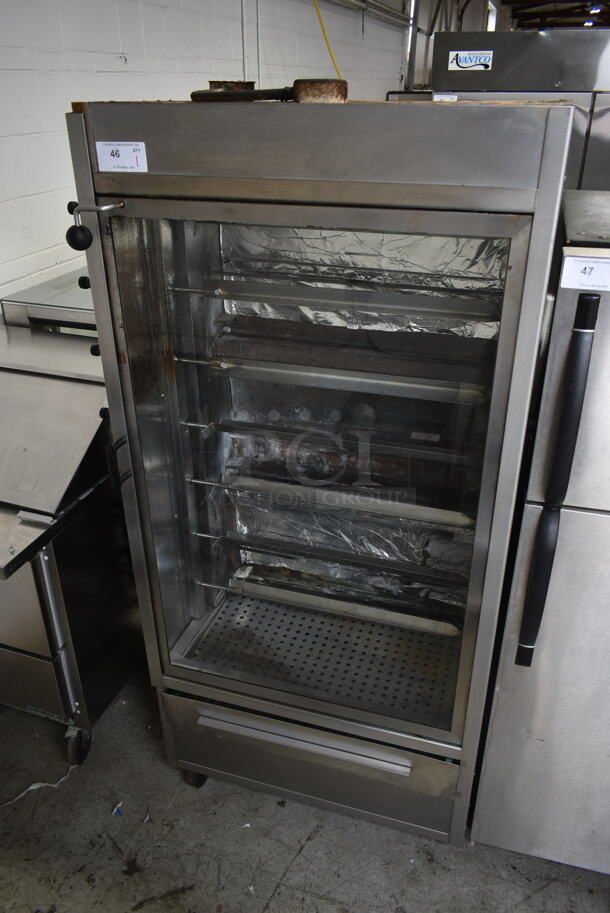 Stainless Steel Commercial Natural Gas Powered 7 Spit Rotisserie Oven. 