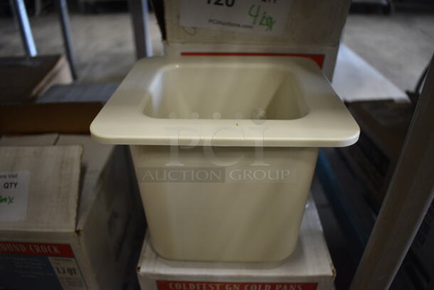 4 BRAND NEW IN BOX! Cambro White Poly Coldfest GN Cold Pans. 6.5x7x6. 4 Times Your Bid!