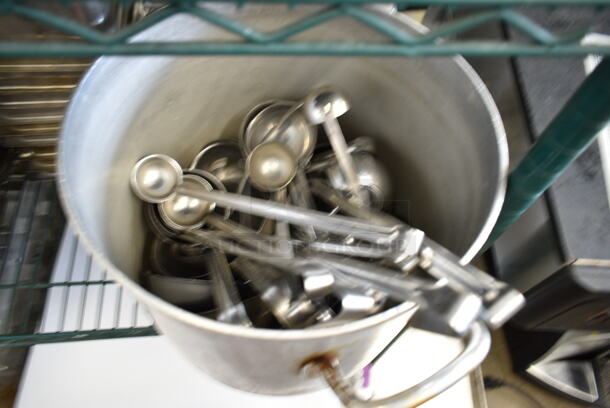 ALL ONE MONEY! Two Tier Lot of Various Items Including Stainless Steel Drop In Bins, Utensils, Metal Stock Pot and Cutting Boards - Image 6 of 12