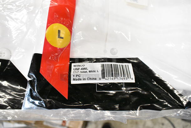 14 BRAND NEW! Items Including Winco WA-3129BK Bistro Apron and Winco WA-1221 Waist Apron, Winco UNF-6WL Chef Jacket. 14 Times Your Bid!  - Image 10 of 12