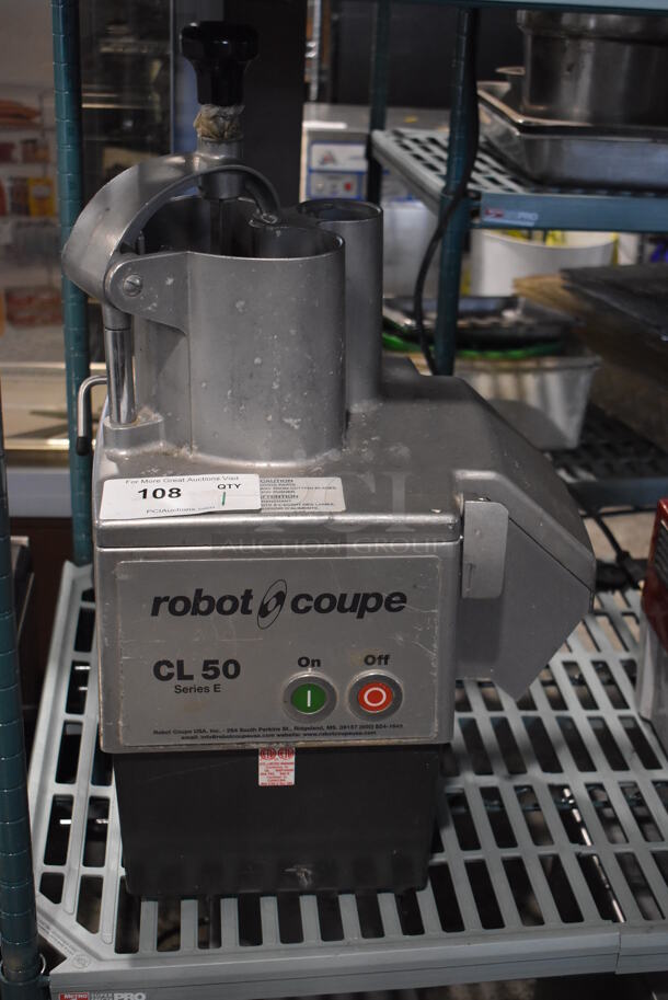 Robot Coupe CL50 Series E Metal Commercial Countertop Food Processor w/ Continuous Feed Head and Slicing Blade. 120 Volts, 1 Phase. 14x12x24. Tested and Working!