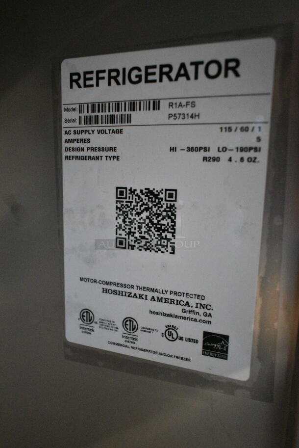 BRAND NEW SCRATCH AND DENT! 2024 Hoshizaki R1A-FS Stainless Steel Commercial Single Door Reach In Cooler w/ Poly Coated Racks. 115 Volts, 1 Phase. Tested and Working! - Image 4 of 4
