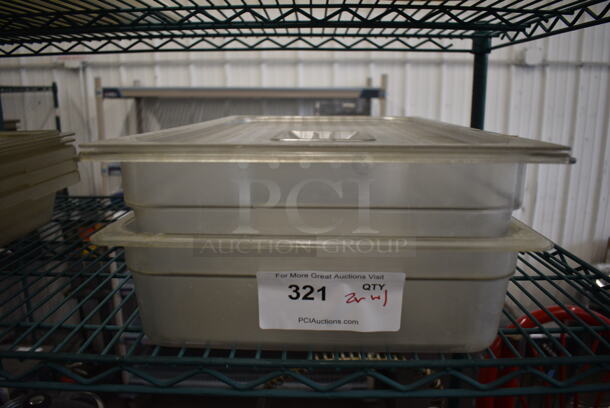 ALL ONE MONEY! Lot of 2 Clear Poly Full Size Drop In Bins w/ 1 Lid. 1/1x4, 1/1x6