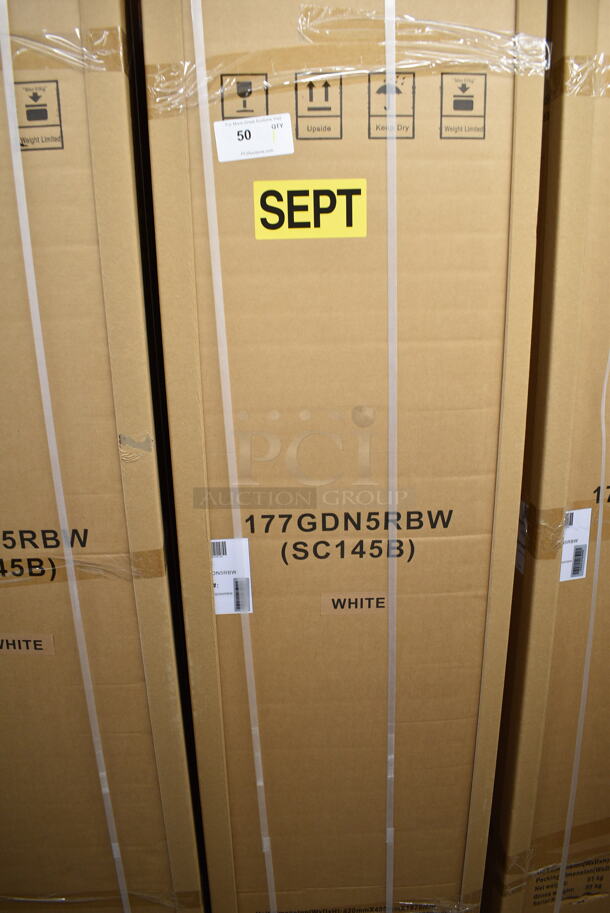 BRAND NEW! Galaxy 177GDN5RBW Metal Commercial Single Door Reach In Cooler Merchandiser w/ Poly Coated Racks and Red, White, and Blue LED Lighting. 110-120 Volts, 1 Phase. - Image 2 of 3