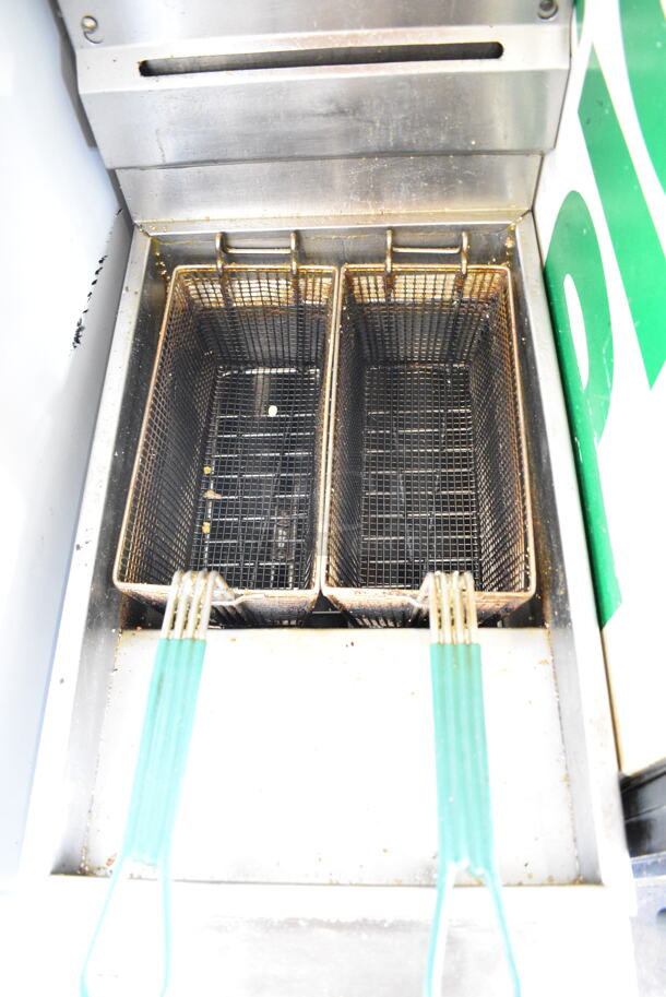 Stainless Steel Commercial Floor Style Natural Gas Powered Deep Fat Fryer w/ 2 Metal Fry Baskets.  - Image 2 of 6