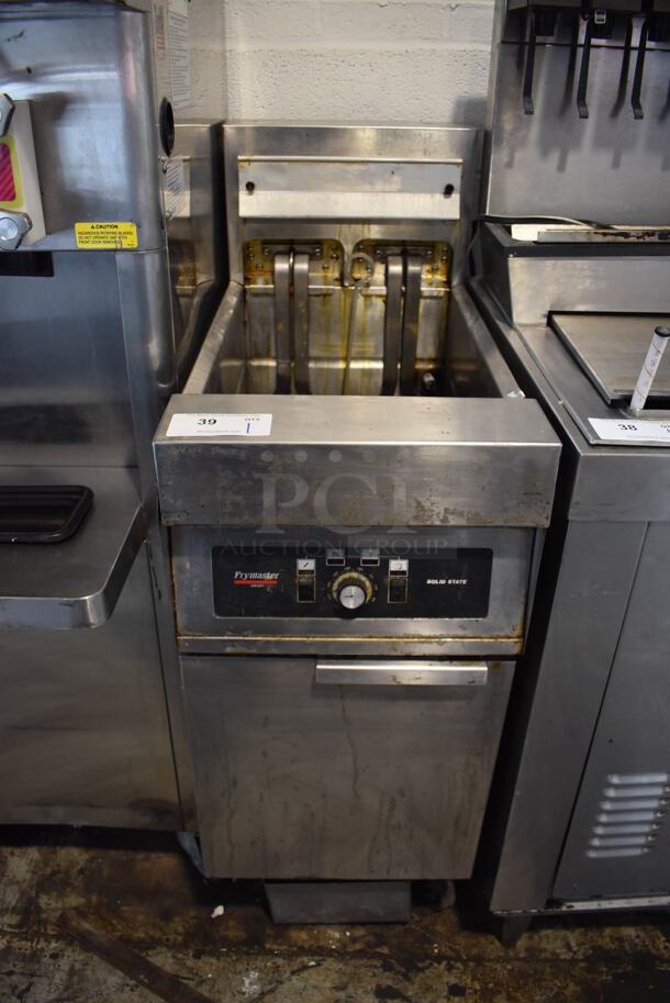 Frymaster H122SD Stainless Steel Commercial Floor Style Electric Powered Deep Fat Fryer on Commercial Casters. 240 Volts, 3 Phase. 