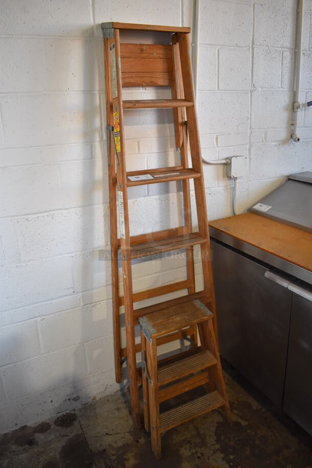 2 Wooden A Frame Ladders. W36-SPECIAL 6' and 2'. 2 Times Your Bid! - Image 3 of 5