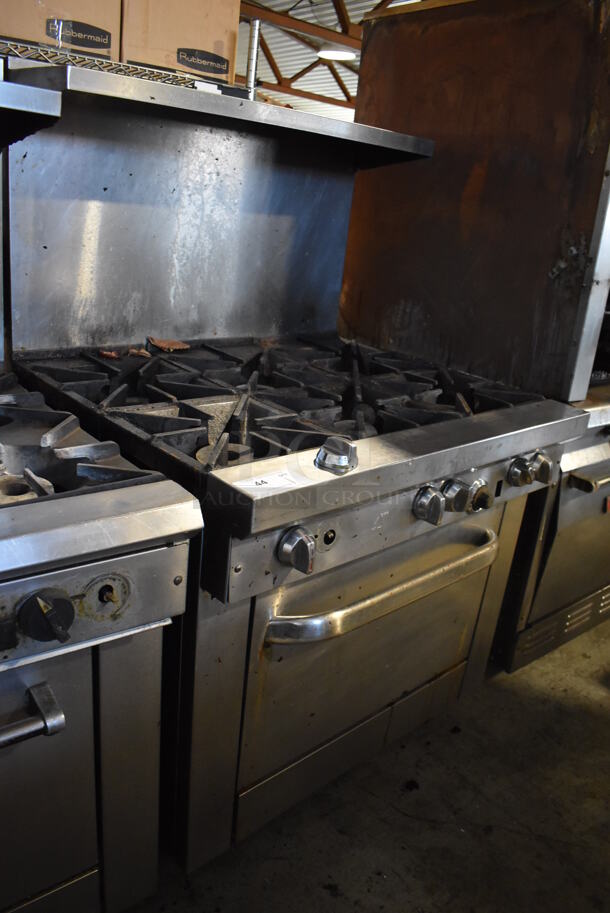 Southbend Stainless Steel Commercial Natural Gas Powered 6 Burner Range w/ Oven, Over Shelf and Back Splash. 36.5x34x59 - Image 3 of 6