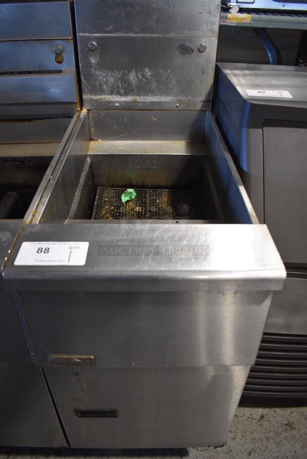 Pitco Frialator SG14 Stainless Steel Commercial Floor Style Natural Gas Powered Deep Fat Fryer. 110,000 BTU. 16x34x53 - Image 1 of 6