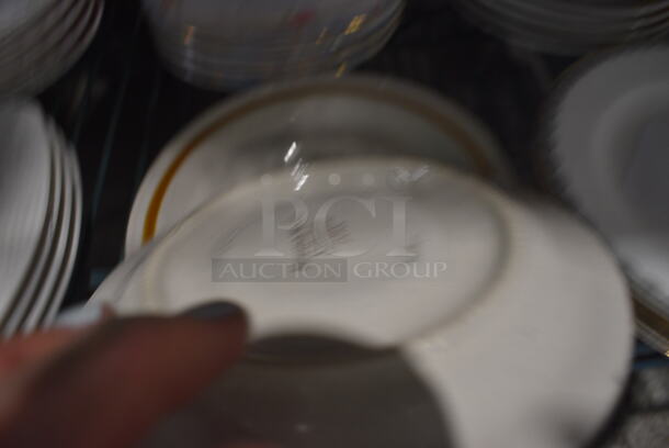 3 White Ceramic Saucers w/ Brown Line on Rim. 6x6x1. 3 Times Your Bid! - Image 2 of 3
