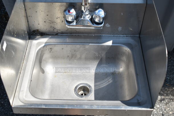 Stainless Steel Commercial Single Bay Wall Mount Sink w/ Faucet and Handles.  - Image 2 of 4