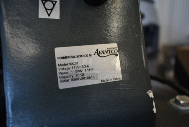 Avantco MX20 Metal Commercial Countertop 20 Quart Planetary Dough Mixer w/ Stainless Steel Mixing Bowl, Bowl Guard, Dough Hook, Grinder Tray, Paddle, Whisk Attachments on Stainless Steel Equipment Stand w/ Commercial Casters. 110 Volts, 1 Phase. Tested and Working! - Image 12 of 12