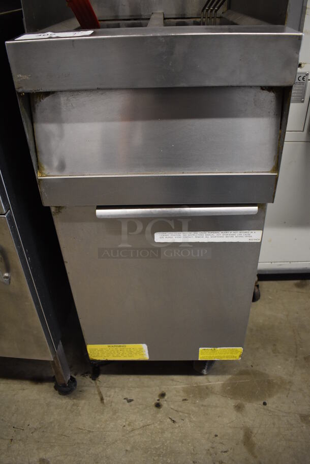 2019 Frymaster SM220GN Stainless Steel Commercial Floor Style Natural Gas Powered Deep Fat Fryer on Commercial Casters w/ Metal Fry Basket and 2 Side Splash Guards. 50,000 BTU. 16x31x47 - Image 5 of 7