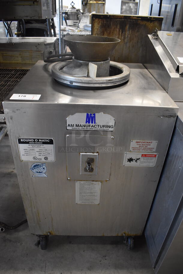 Round O Matic R-900 Stainless Steel Commercial Floor Style Dough Rounder on Commercial Casters. 120 Volts, 1 Phase. 24x24x43. Tested and Working!