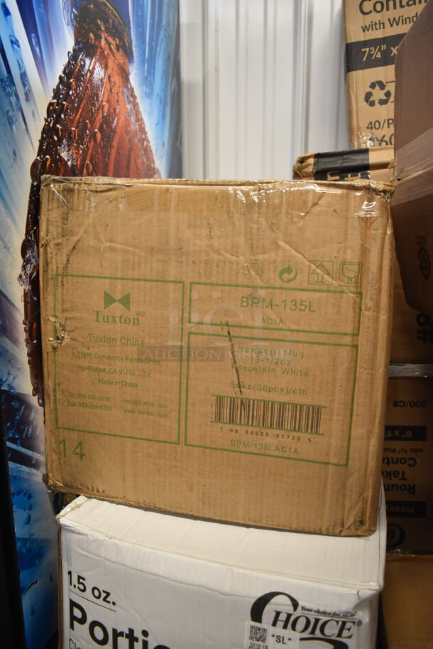 PALLET LOT of 20 BRAND NEW Boxes Including Tuxton BPM-135L 13.5 oz. Porcelain White Newport China Mug - 36/Case, Tuxton ALF-0303 Alaska 3 oz. Stackable Bright White China Espresso Cup - 36/Case, 127P150C Choice 1.5 oz. Clear Plastic Souffle Cup / Portion Cup - 2500/Case, 5002CPTENAT Lavex 2-Ply Natural Kraft Center Pull Paper Towel 510' Roll - 6/Case, 130BKFSNSPH Visions Wrapped Black Heavy Weight Cutlery Pack with Knife, Fork, Spoon, Napkin S&P  - 500/case, 2 Box 130HBKCUTFW Visions Individually Wrapped Black Heavy Weight Plastic Fork - 1000/Case, 760SOUP6WB Choice 6 oz. White Double Poly-Coated Paper Food Cup - 1000/Case, 795PTOKFTW3 Choice 8 1/2" x 6" x 2 1/2" Kraft Folded Paper #3 Take-Out Container with Window - 160/Case. 20 Times Your Bid! - Image 3 of 10