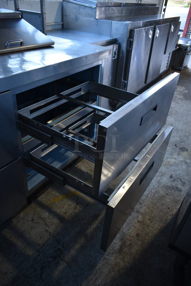 Delfield Stainless Steel Commercial Sandwich Salad Prep Table Bain Marie Mega Top w/ 4 Drawers and Over Shelf. 115 Volts, 1 Phase. Tested and Working! - Image 8 of 9