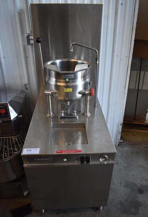 2011 Cleveland 24GMK6200 Stainless Steel Commercial Natural Gas Powered Steam Kettle Station w/ KDT-6-T 6 Gallon Tilting Kettle.