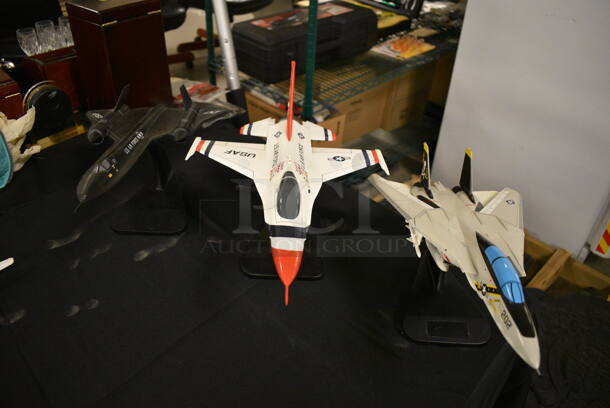 3 US Airforce Fighter Jet Collectible Airplanes on Display Stands. 3 Times Your Bid