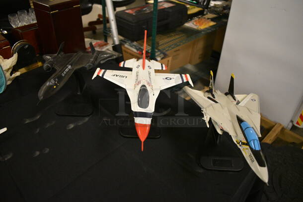 3 US Airforce Fighter Jet Collectible Airplanes on Display Stands. 3 Times Your Bid - Image 1 of 9