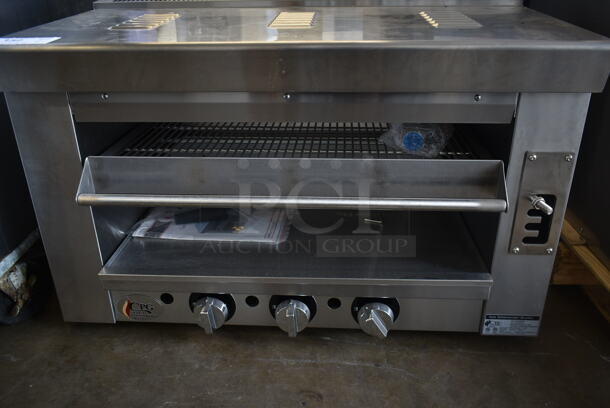 BRAND NEW SCRATCH AND DENT! Cooking Performance Group CPG 351S36SBN Stainless Steel Commercial Natural Gas Powered Salamander Broiler Cheese Melter. 36,000 BTU. - Image 3 of 4