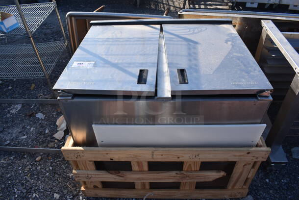 BRAND NEW IN CRATE! Advance Tabco Stainless Steel Commercial 2 Door Cabinet. 36x32x34 - Image 1 of 3