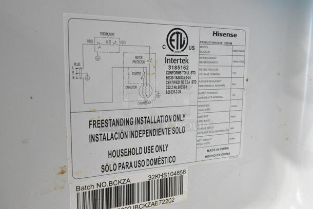 Hisense WMS017M6XBE Mini Cooler. 115 Volts, 1 Phase. Tested and Powers On But Does Not Get Cold - Image 5 of 5