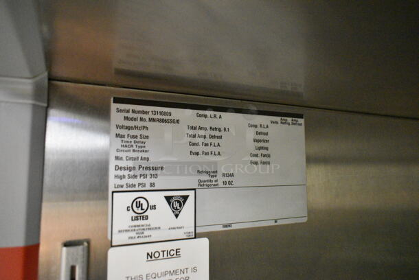 Endura MNR806SSG/0 Stainless Steel Commercial 6 Half Size Door Reach In Cooler Merchandiser w/ Poly Coated Racks and Commercial Casters. 115 Volts, 1 Phase. Tested and Working! - Image 11 of 11