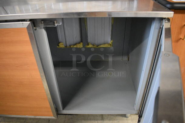 Duke Model SUBPS-72-LM Stainless Steel Commercial Counter w/ Sink Bay, Faucet, Handle, 3 Wood Pattern Doors and Backsplash. 72x30x40 - Image 7 of 7
