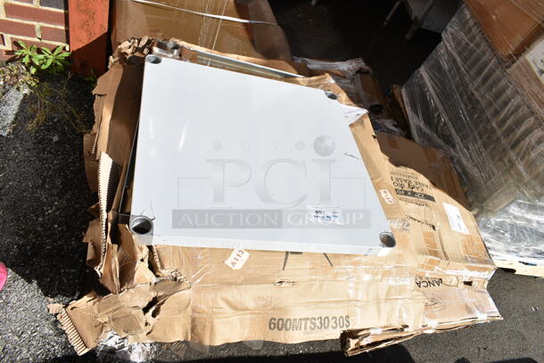 7 BRAND NEW SCRATCH AND DENT! Items Including 164TB2230 22" x 30" Cross Cast Iron Table Base Plate, 2 John Boos GSK8-3096 Metal Under Shelf, 600T2448G Regency 24" x 48" 18-Gauge 304 Stainless Steel Commercial Work Table with Galvanized Legs and Undershelf, Lancaster Table & Seating Black High Chair, 600MTS3030S Regency 30" x 30" 16-Gauge Stainless Steel Mixer Table with Undershelf. 7 Times Your Bid! - Image 1 of 11
