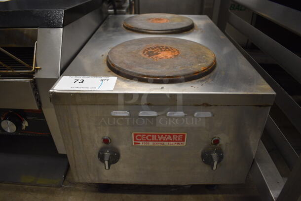 Cecilware Stainless Steel Commercial Countertop Electric Powered 2 Burner Hot Plate Range. 208/240 Volts. 15x24x13
